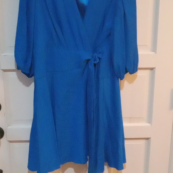 Anne Klein Lapis Blue V-neck Wrap Dress 3/4 Sleeve Size 18 - Picture 4 of 9